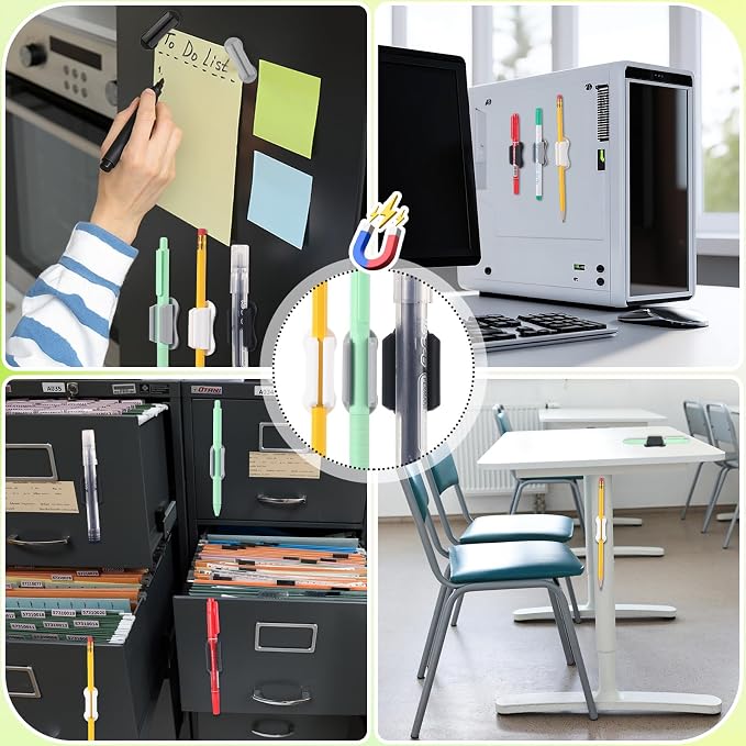 Sherr 24 Pack Silicone Magnetic Pen Holder for Refrigerator Magnetic Pencil Holders for Whiteboard Flexible Mark Holders Bookmark Locker Organizer Classroom Office Accessories(Black White Gray)