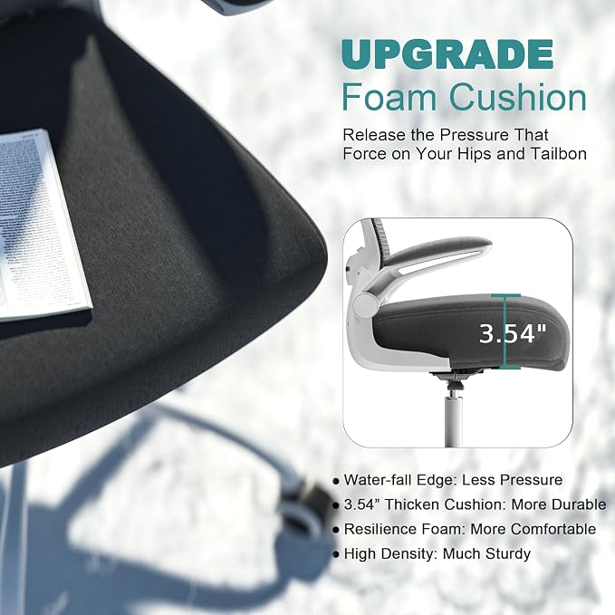 Mimoglad Office Chair, Comfy Desk Chair - High Back Ergonomic Computer Chair with Adjustable Lumbar Support & Headrest, Flip-up Armrests for Guitar Playing, Swivel Task Chair for Home and Office