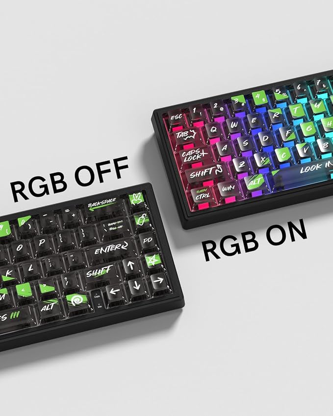 115 Keys Transparent Keycaps with Black Character Cherry Profile Keycaps Set Fit for 60% 65% 75% Cherry Mx Switches Mechanical Keyboard