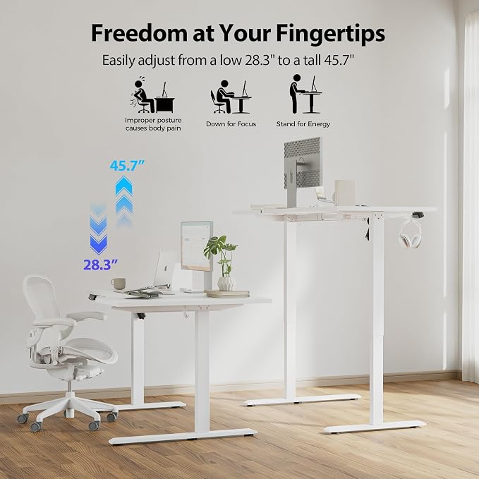 Agilestic Electric Standing Desk, Height Adjustable Desk, 59 x 35 Inch Sit Stand up for Work Office Home, L Shaped Ergonomic Rising Computer Table with Memory Preset, White