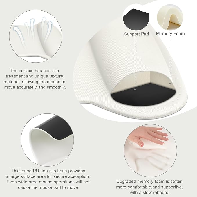 MOSISO Keyboard Mouse Pad Set, Large Gaming Mousepad&Keyboard Wrist Rest&Mouse Wrist Rest&Coaster, Ergonomic Non-Slip Mousepad&Easy Typing Cushion with Memory Foam for Home Office, Pearl White