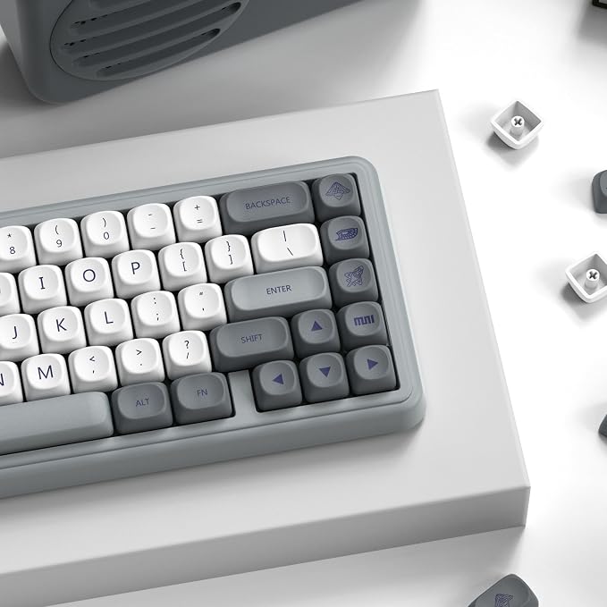 dagaladoo PBT Keyboard keycaps Japanese Style, White/Grey MOA Keycap Set Dye-Sublimation,Retro Custom Replacement Key caps for 100% 75% 65% 60% mx TKL US Layout Mechanical Keyboard