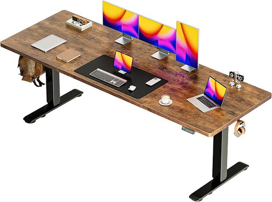 Huuger 78.7'' x 29.5'' Large Electric Standing Desk, Height Adjustable Computer Desk, 29.5" Deep Desktop, Stand up Gaming Office Desk with 2 Hooks, 3 Preset Heights, for Home Office, Rustic Brown