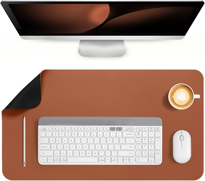 Dual Sided Desk Pad Faux Leather Desk Mat Large Mouse Pad | Desk Pad Protector Non-Slip Waterproof Desk Mouse Pad for Writing Desk, Office, Home(Brown Black 23.6"X13")