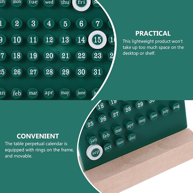 Luxshiny Perpetual Desk Calendar with Base Acrylic Date Display Kawaii Green Desk Ornament for Office and Home Decoration Smooth Edges Reusable Desktop Accessory