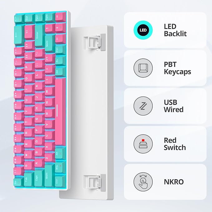 65 Percent Gaming Keyboard 68 Keys Wired Mechanical Keyboard LED Backlit Ultra Compact Keyboard with Red Switch for Windows Laptop Gamer(68 Miami)