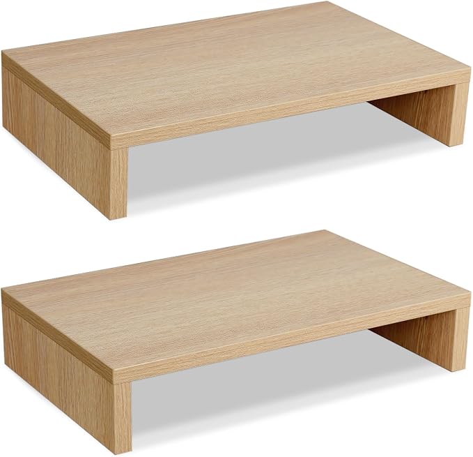 TEAMIX Wood Monitor Stand Riser-2 Packs, Maple | Holds 80Lbs, Stacked/Separate Adjustable Use, 2 Tier Adjustable, Fits laptop, TV, PC. For Home Office, Gaming