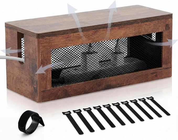 Chunful Extra Large Cable Management Box, 16'' Wood Cord Box Organizer with Ventilation Nets & Organizer for Power Strip, TV Wires & Desk Cable Storage, Magnetic Lid Hide Floor Cables