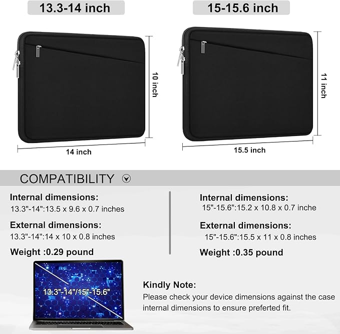 Laptop Sleeve Case 13.3 Inch, Durable 14 Inch Laptop Case Computer Carrying Bag Protective Cover Compatible with 13 14 inch MacBook Pro, MacBook Air, Dell, HP, Lenovo, Notebook, Computer, Black