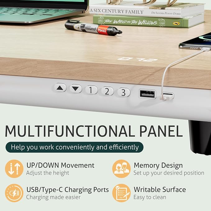 Furmax One-Piece Electric Standing Desk Height Adjustable Sit Stand Desk | with Drawers & USB Charging Port for Home Office Computer Desks (Bamboo Desktop, 48 Inch)