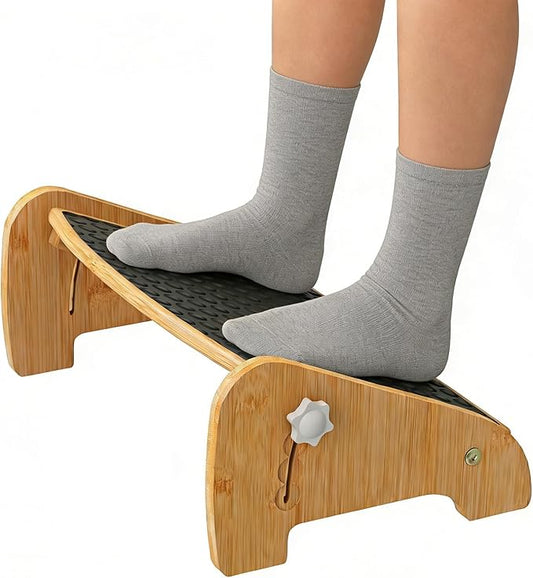 Adjustable Under Desk Footrest-Bamboo 4-Position Ergonomic Office Foot Stool with Large Non-Slip Surface, Improves Posture for Home,Office & Computer Desk Use