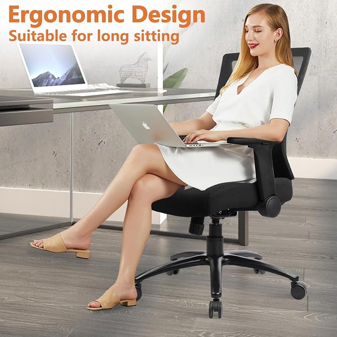 CLATINA 500lbs Big and Tall Office Chair Heavy Duty Ergonomic Mesh Desk Chairs with Wide Thick Seat Cushion and Adjustable Armrests for Home Office Conference Heavy People, Black(1 Pack)