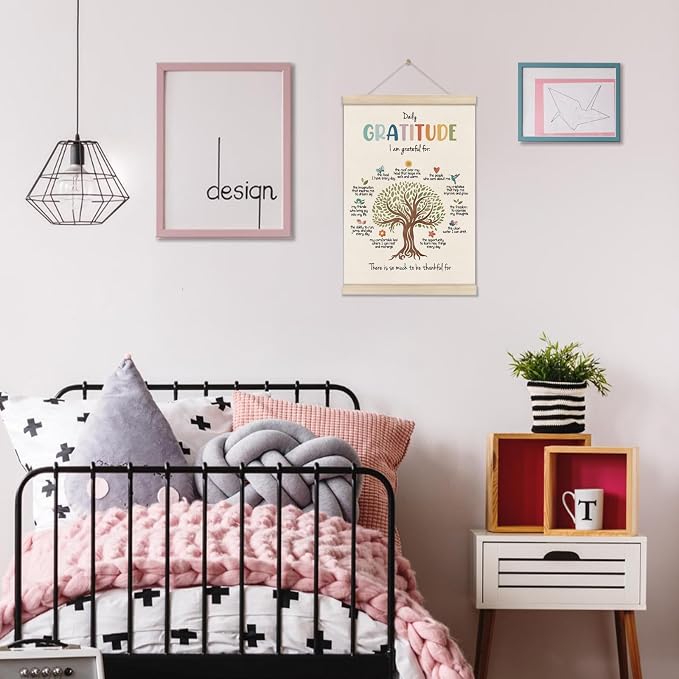 DOI-LANEE Inspirational Motivational Daily Gratitude Poster Hanger Frame, Mental Health Affirmation Wall Art 16x12 Inch, Therapy Counseling Office Wall Decor, Psychology Gifts