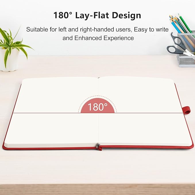 RETTACY Blank Journal Notebook, 2-Pack, 192 Pages per Pack, A5 Medium Size (5.7'' x 8.3''), Leather Hardcover, 100 GSM Thick Paper, for Sketching, Drawing, Painting (Black & Red)
