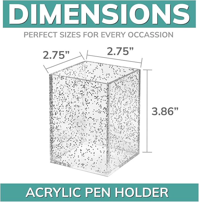 pbf Clear Acrylic Pen Holder for Desk | Clear Pencil Holder | Acrylic Makeup Brush Holder for Vanity | Pen Organizer | Bookmark Holder | Pencil Cups | Desk Organizer (Silver Glitter)