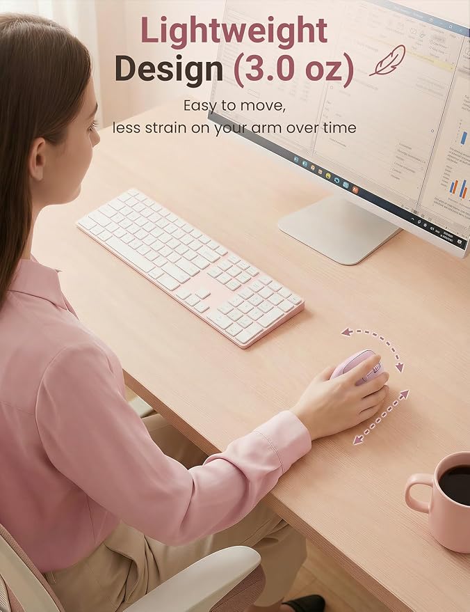 Ergonomic Vertical Wireless Mouse, 57°, Small/Medium Hands, Pink | Rechargeable, Quiet Click, 800/1200/1600 DPI, 2.4GHz USB Receiver, Forward/Back Buttons, Computer Mouse for Laptop PC Mac