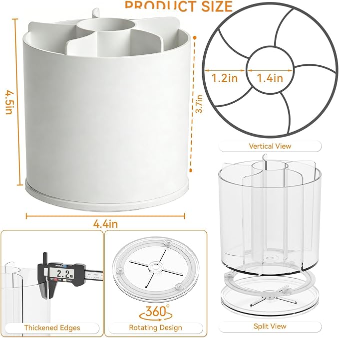 360 Rotating Acrylic White Pen Holders and Pencil Cups for Desk,Small Cute Desk Organizers Accessories and Makeup Brush Holder,Spinning Pencil Caddy School Supplies Organizer for Teacher,1PCS