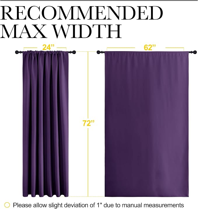 NICETOWN 2 Panels Blackout Curtains, Rod Pocket Window Curtains Room Darkning Drapes for Bedroom/Living Room, Thermal Insulated Solid Draperies for Home Office/Study, 62 by 72-Inch, Royal Purple