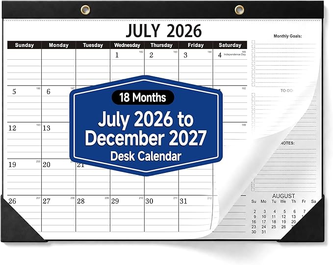 Desk Calendar 2026-2027 - 18 Month Large Monthly Calendar (July 2026 - Dec 2027), 17" x 12" Desktop & Wall Calendar with Thick 120 GSM Paper, Corner Protector for Home, School and Office