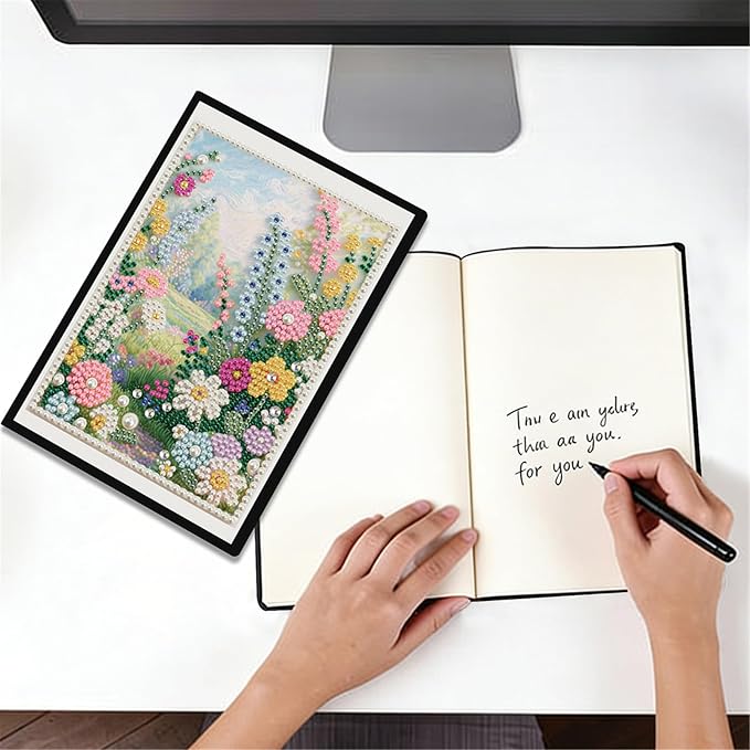 FRANDEK Pearl Painting Notebook Kit, Summer Forest A5 DIY Journal with 50 Blank Pages, Diamond Gem Art Cover with Waterproof Canvas, Beginner Craft Set with Full Tools for Adults