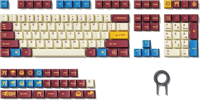 Cherry Profile PBT Keycaps 135 Keys Japanese Koi Shrine Theme, Dye-Sublimation Keycap Set for MX Switch Mechanical Keyboard, Fits 60% 65% 75% 80% 100% US Layout