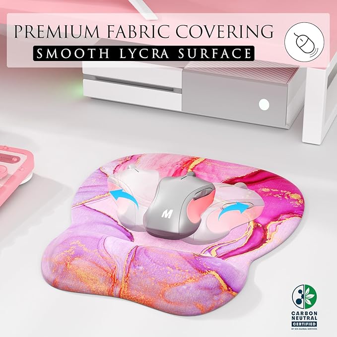 MROCO Ergonomic Mouse Pad with Gel Wrist Rest, Smooth Wrist Support Surface, Non-Slip PU Base for Pain Relief, Comfortable Mousepad for Computer, Laptop, Office & Home, 9.4 x 8.1 in, Pink Marble