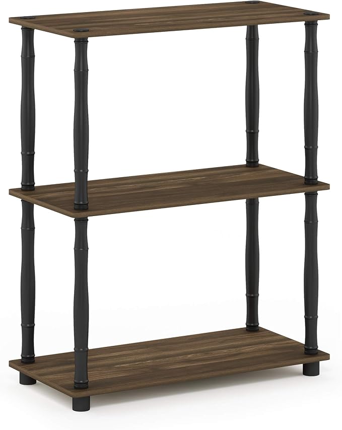 Furinno TURN-N-TUBE Storage Shelves, 3-Tier Book Shelf, Corner Shelf, Toolless Open Shelves, for Organization and Storage, Living Room, Garage, Home Office, Columbia Walnut