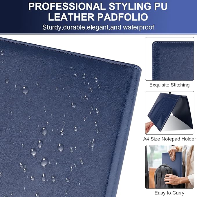 Portfolio Binder, Portfolio Folder Padfolio with A4 Clipboard, PU Leather Portfolio Clipboard Business Binder Writing Clip Board Organizer for Legal Documents Business Card Men Women