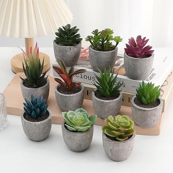 ABAJI Mini 4 Succulents Plants Artificial in Pots Fake Plants for Bedroom Aesthetic Living Room Shelf Bathroom Decor Office Desk Accessories