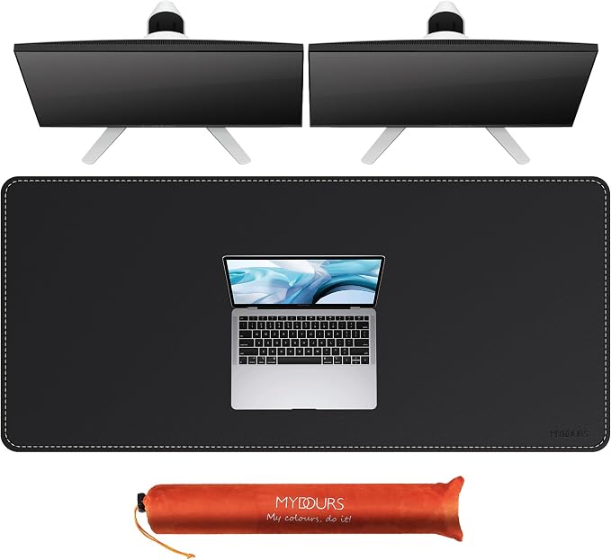 Mydours Large Desk Mat 51.2" x 23.6", PU Leather Surface for Smooth Mouse Control, Office Desk Blotter with Scratch-Resistant Design, Extended Gaming Surface Spacious Laptop Coverage (Black)