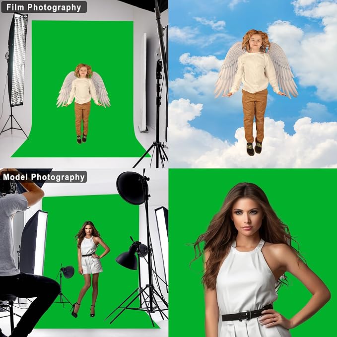 Green Screen Backdrop for Photoshoot, Professional Photo Backdrop Background Curtain for Product Photography，Portraits, Wedding, Party, Live Streaming Video Recording 7X10 FT