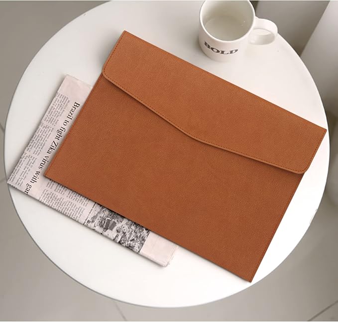 FYY File Folder, PU Leather A4 Document Holder File Organizer Filing Envelope Portfolio Case Tablet Sleeve with Magnetic Snap Closure for Home School Office Stationery Brown