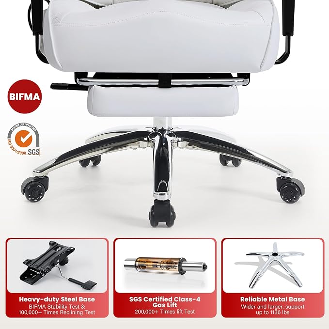 Clome 500lbs Big and Tall Office Chair Adjustable Lumbar Support for Back Pain, Extra Wide Seat Executive Office Chair Thick Armrest Pad, Heavy Duty Base Ergonomic Computer Desk Chair