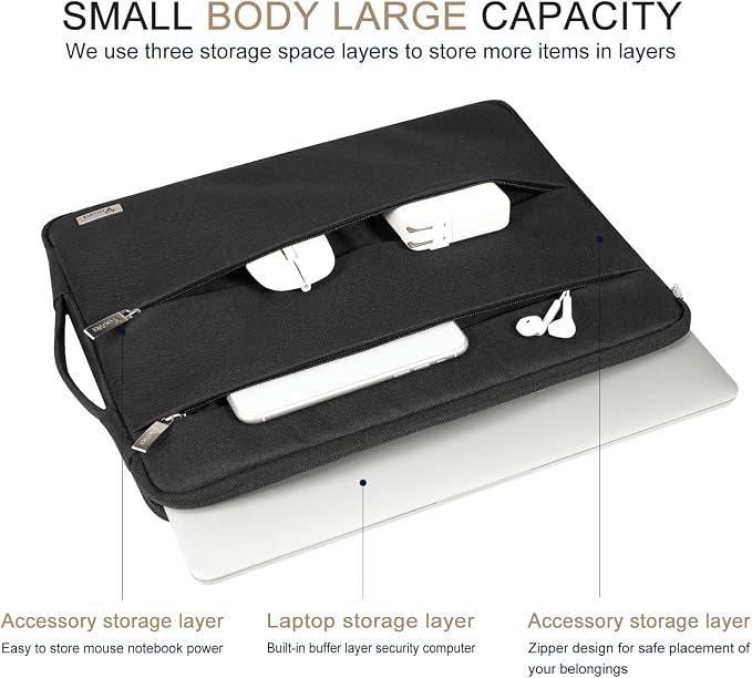 Voova 14 15 Inch Laptop Sleeve Case, Waterproof Computer Bag Cover Compatible with MacBook Air 15 M2/M3/M4 2022-2025, MacBook Pro 15, Hp chromebook 14, 14-15” Dell Lenovo Acer Asus, Black