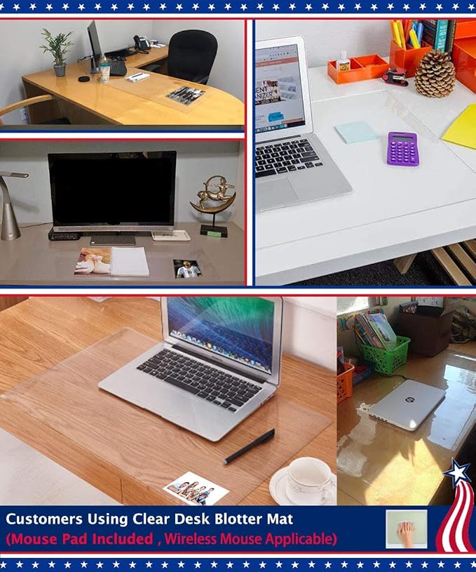 Clear Desk Pad Blotter Office Table Protector on Top of Desks for Laptop Computer Keyboard Desktop Plastic PVC Transparent Desk Writing Mat Organizer with Mouse Pad Non-Slip Waterproof 17 X 36 Inches