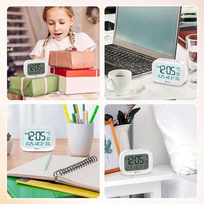 Geevon Travel Alarm Clock Battery Operated with Temp & 10s Backlight | 3 Inch LCD Display Clock, Portable with Snooze, Perfect for Home Office Kitchen Bedroom Outdoor, Nice Gift for Any Occasion
