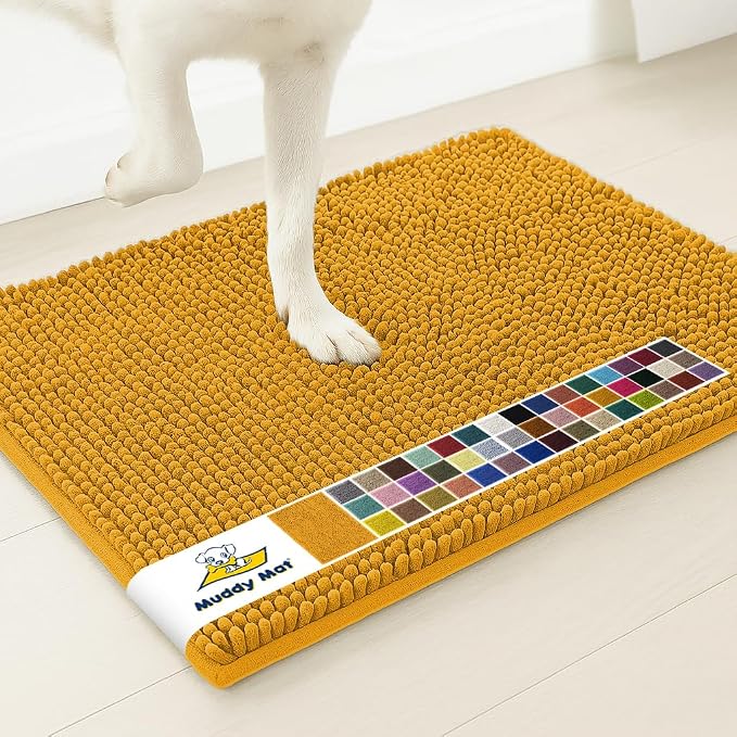 Muddy Mat® | Super Absorbent Door Mat Indoor, Microfiber Quick Dry Chenille Entryway Rug, Non-Slip Front Door Mat, Indoor Mats for Entryway, Machine Washable Pet Rug, Gold 19" x 30"