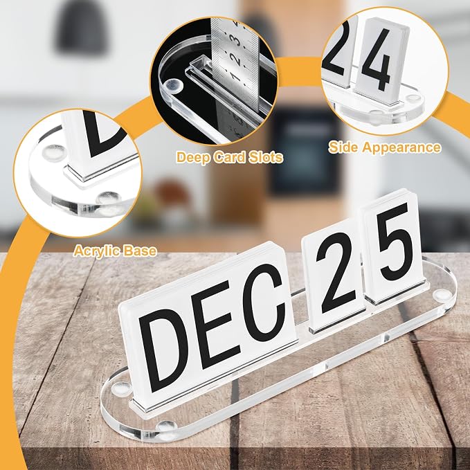 Mini Acrylic Perpetual Desk Calendar for Desk, Daily Desktop Calendar with Acrylic Month Date Large Display Blocks, Farmhouse Vintage Office Desk Accessory for Home Office Decor, Reusable Yearly