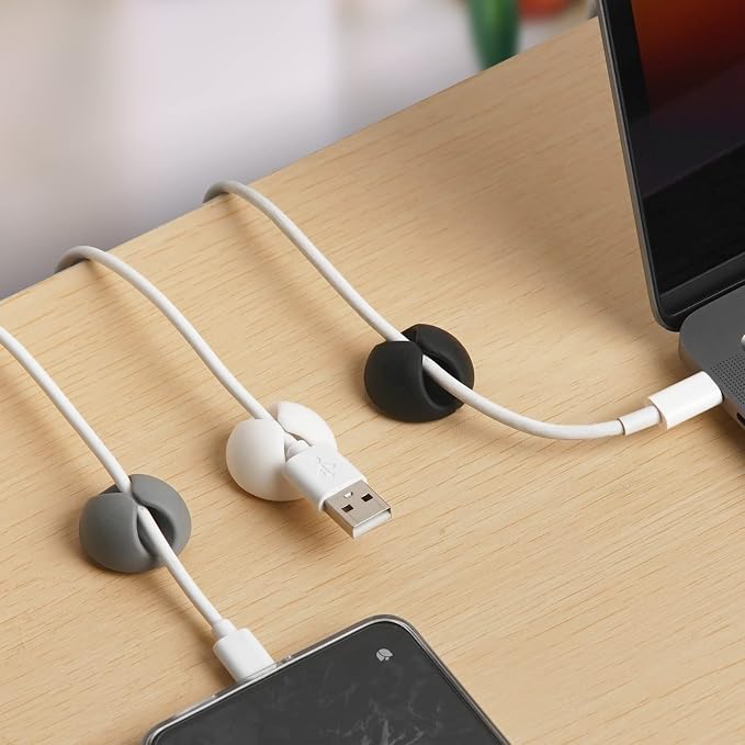 tifanso 6PCS Colorful Adhesive Cable Clips for Home Office Wire Management | Self-Adhesive, No Drill Easy Install, Ideal for Desk Nightstand & More, Secure Cord Holders, Keep Wires Neat & Organized