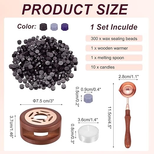 PATIKIL Wax Seal Kit, 300 Pcs Wax Sealing Beads, Wooden Warmer, Melted Spoon, 10 Pcs Tealight Candles for Envelope Letter Mailing Crafts DIY, Wisteria/Purple/Dark Purple