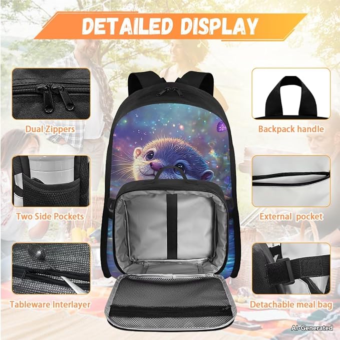 Doojoayie Girls School Backpacks Ages 6-8 8-10 Otter Bookbag with Lunch Box 17 inch Kindergarten Backapack Kids Back Pack 2025 New Back to School Bags for Elementary Children