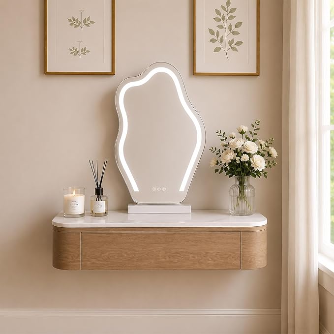Floating Makeup Vanity Desk With Drawers Wall Mounted Makeup Table With Storage Fully Assembled Floating Vanity Desk Space Saving Modern Dressing Table For Bedroom Closet(Walnut Marble,23.6")