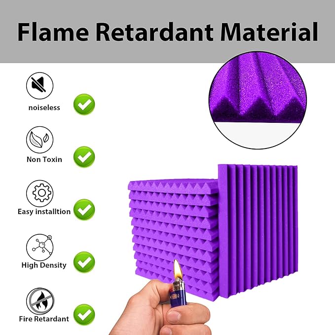 24 Pack Sound Proof Foam Panels|1"×12"×12" Quick-Recovery Soundproof Wall Panels | High Density Sound Dampening Panels for Home Studio (Purple)