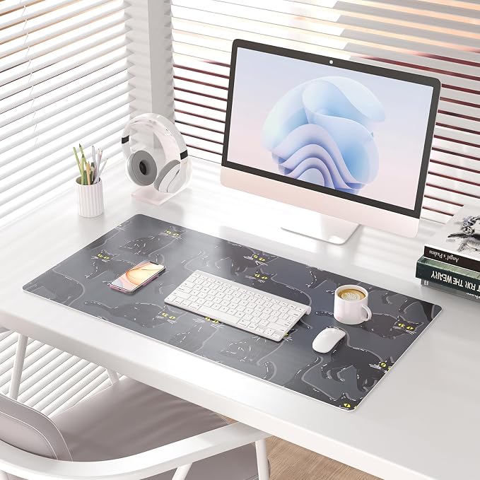 Colorful Star Black Large Mouse Pad, Cute Cat Waterproof Office Desk Mat, Non-Slip Gaming Mouse Pad, XXL PC Laptop Protector Pads, PU Leather Desk Writing Pads for Office Home, 31.5" x 15.7"