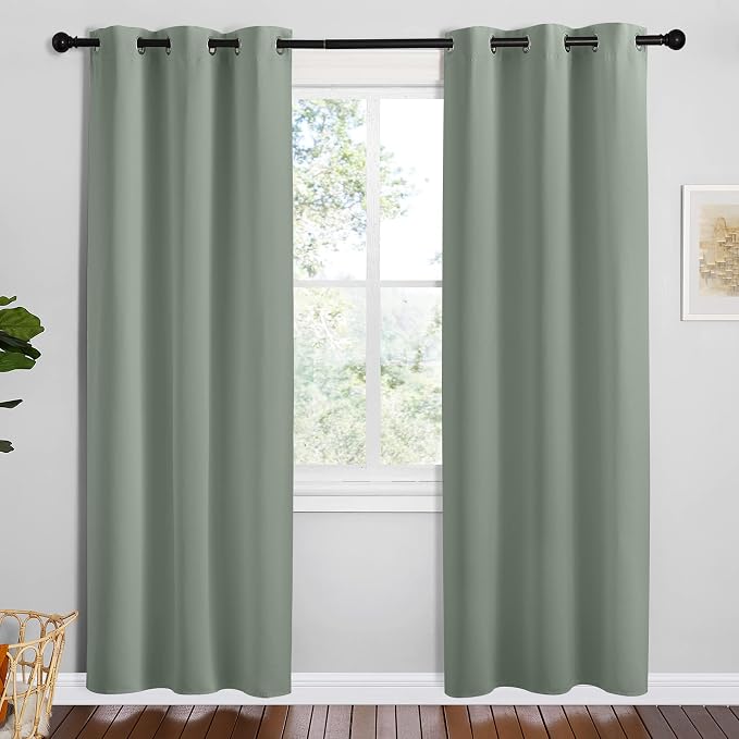 NICETOWN Sage Green Room Darkening Curtains for Kitchen, Set of 2, 42 inches Wide by 78 inches Long, Window Treatment Thermal Insulated Solid Grommet Room Darkening Curtains/Drapes for Bedroom