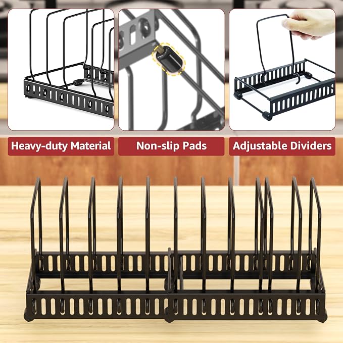 HzTinT 2PACK Cutting Board Organizer, Adjustable Divider Cutting Board Holder with Anti-slip Pads, Kitchen Cabinet Organizer for Baking Cookie Sheet Pan Bakeware Cookie, Black