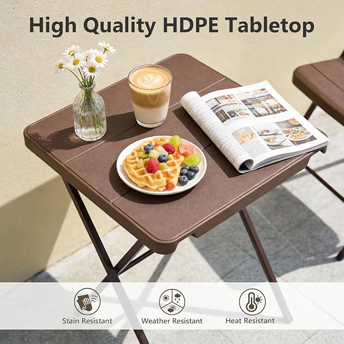 Folding Table, 27" Small Foldable Table No Assembly, Square Folding Card Table with Heavy-Duty Steel Frame, Portable Indoor Outdoor Tables for Camping, Patio, Picnic, RV, Dorm, Small Spaces