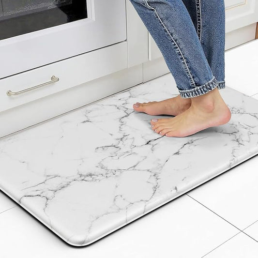 Marble White Kitchen Mats for Floor, Cushioned Anti Fatigue Non-Slip | Cushioned Comfort,Non-Slip Backing,Waterproof Surface,Soft Underfoot,Easy Clean,Kitchen Sink,Laundry Room,Standing Desk
