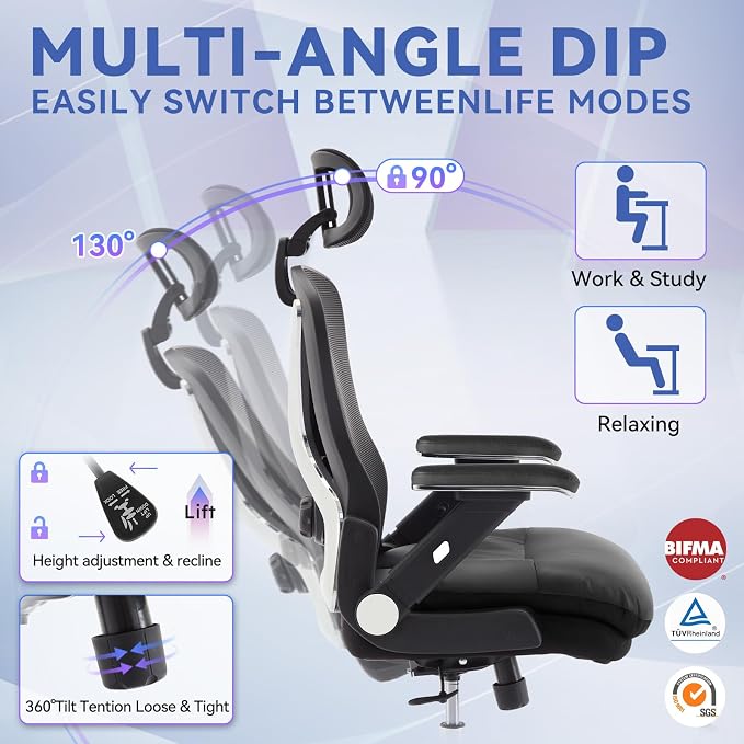 750lbs Ergonomic Office Chair,Upgrade Big and Tall Office Chairs for Heavy People,Mesh High Back Desk Chair with 5D Flip Arms Large Wheels,Adjustable Headrest & Lumbar Support,Wide Chairs