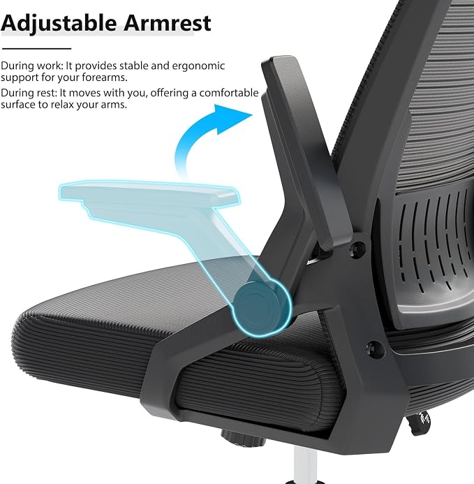OS MOTOR Ergonomic High-Back Mesh Office Chair with Lumbar Support | Flip-up Armrests, Adjustable Height, Swivel Rolling Base, Breathable Mesh, Comfort, Home, Office, Work, Study, Gaming